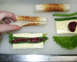 A picture of step 1 of Rolled Chikuwa Fish Stick and Pork Cutlets with Plum, Shiso, and Cheese.