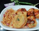 A picture of step 8 of Stuffed Potato Fritters Chaat.