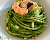 Foto del passaggio 4 della ricetta SPAGHETTONE DI GRAGNANO PESTO DI RUCOLA, GAMBERI MARINATI AL LIME