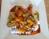 A picture of step 15 of Chicken Breast in BBQ Sauce over White Rice.
