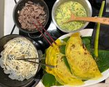 A picture of step 5 of Quick and Easy Bánh Xèo on a Rainy Day with a Nonstick Pan.