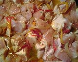 A picture of step 4 of saffron chicken (Kesar Murgh) my spin on it.
