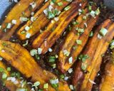 A picture of step 12 of Pastelon aka plantain lasagna.