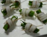 A picture of step 4 of Chikuwa Wraps with Green Beans.
