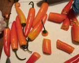 A picture of step 1 of Three Pepper Hot Sauce.
