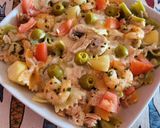 Foto del paso 11 de la receta: Ensalada de pasta con bonito, langostinos y frutas