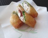 A picture of step 7 of Spring Rolls Made with Chicken Tenderloins, Umeboshi (Pickled Plum) and Shiso Leaves.