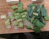 A picture of step 2 of Fried Tofu with Pork Belly, Mushrooms and Leeks.