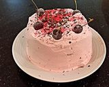 A picture of step 15 of Vanilla Chip Layer Cake with Cherry Curd Filling.