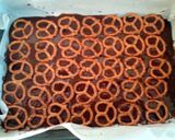 A picture of step 2 of Salted caramel pretzel brownies.