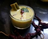 A picture of step 4 of Gujarati kadhi with Drumsticks.