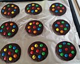 A picture of step 5 of M&M chocolate shortbread cookies..