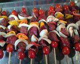 A picture of step 2 of skewered beef.