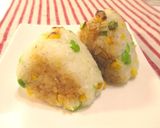 A picture of step 6 of Two Kinds of Onigiri Rice Balls with Corn and Edamame Beans.