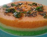A picture of step 17 of Tri-color rava dhokla.