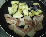 A picture of step 4 of Eggplant and Bacon with Poached Egg.