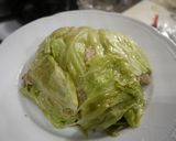 A picture of step 4 of Cooked in a Microwave! Layered Ground Meat and Cabbage Dome.