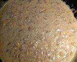 A picture of step 4 of Beefy penne carbonara pasta.