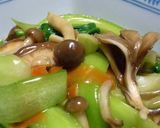 A picture of step 8 of Bok Choy and Mushrooms in Oyster Sauce.