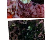A picture of step 2 of K's Kale Tortellini With Ham And Bacon In Four Cheese Sauce.