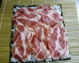 A picture of step 3 of California Rolls with Cured Ham.