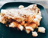 A picture of step 3 of Super Tasty 10-Min Egg-White, Shrimp, & Tater Tots Omelette.