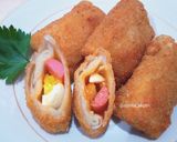 Foto langkah ke 8 dari resep Risol Mayo Pedas Manis Isi Ayam, Sosis, dan Telur. Yummiee 🥚🍗.