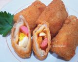 Foto langkah ke 8 dari resep Risol Mayo Pedas Manis Isi Ayam, Sosis, dan Telur. Yummiee 🥚🍗.