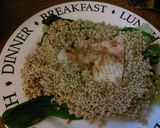 A picture of step 6 of Sea bass on a bed of pak Choy & quinoa with lemon sauce 420 calories.