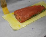 A picture of step 7 of Salmon Wellington.