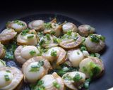 A picture of step 4 of Baby Scallops with Green Onions and a Salty, Lemon Sauce.