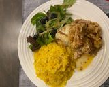 A picture of step 3 of “Marry Me “ stuffed chicken w artichokes and sundried tomatoes w saffron risotto.