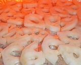 A picture of step 3 of Lotus Root with Sesame Sauce (5 minutes in your toaster oven).