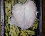Foto del paso 2 de la receta: Papas al horno con pechuga de pollo cocido y fideos
