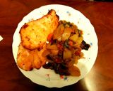 Foto del paso 5 de la receta Pechuga rebozada, horno + guarnición... patata, cebolla, puerro, zanahoria y pimiento