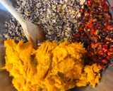 A picture of step 6 of Spiced Sweet potato, Black Bean and Chick-pea burgers with Lime Raita.
