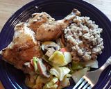 A picture of step 5 of Dutch Oven Roasted Chicken with wild rice.