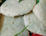 A picture of step 2 of Steamed Idli with chutney and sambar.
