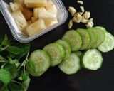 A picture of step 1 of Cucumber Lemonade Detoxifying morning green drink.