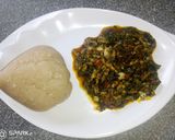 A picture of step 6 of Eba and bitter leaf soup.