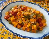 A picture of step 15 of Sweet Potato with Green Bell Pepper and Tomatoes in Fruity Sauce.