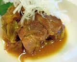 A picture of step 7 of Easy Pork Shoulder Kakuni (Simmered Pork Cubes) with Leeks.