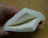 A picture of step 2 of Melting Hanpen with Shiso and Cheese.