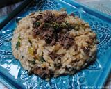 A picture of step 11 of Venison sausages risotto.