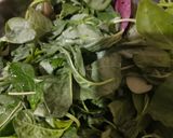 A picture of step 1 of Chaulai (amaranths) saag.
