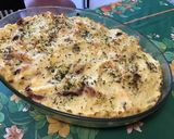 Une image de l'étape 21 de Gratin de polenta au lard, tomates, oignon, paneer et parmesan.