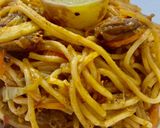 A picture of step 6 of Beef Thai Style noodles/spaghetti.