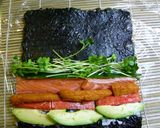 A picture of step 5 of California Rolls with Cured Ham.