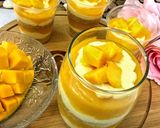 A picture of step 1 of 3 layered mango custard pudding.