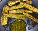 A picture of step 5 of Parmesan crusted zucchini fries.